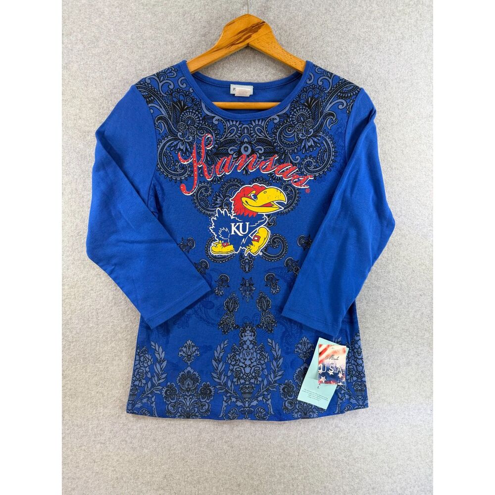 P. Michael Kansas Jayhawks KU Women’s Blue Rhinestone Top Size M 3387